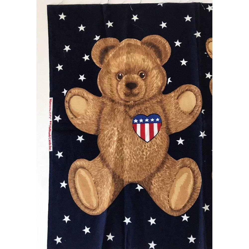 USA Teddy Bear Flag Cotton Fabric Panel 45